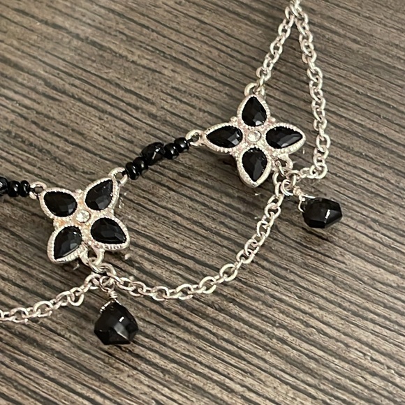 Monet Silver-Tone and Black Floral Necklace with Draping Chains - Picture 4 of 12